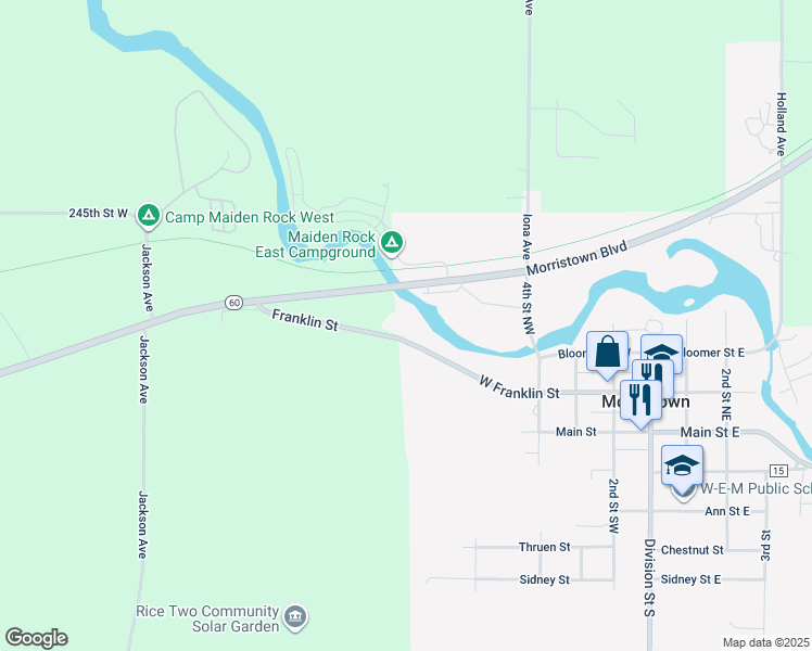 map of restaurants, bars, coffee shops, grocery stores, and more near 425 West Franklin Street in Morristown