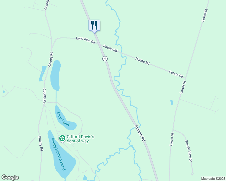 map of restaurants, bars, coffee shops, grocery stores, and more near 722 Auburn Road in Turner