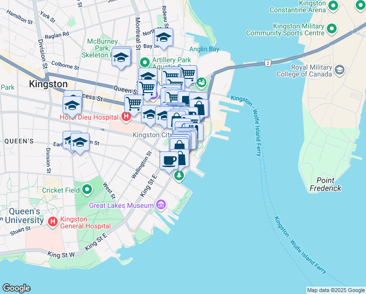 map of restaurants, bars, coffee shops, grocery stores, and more near 37 Clarence Street in Kingston