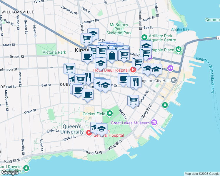 map of restaurants, bars, coffee shops, grocery stores, and more near in Kingston
