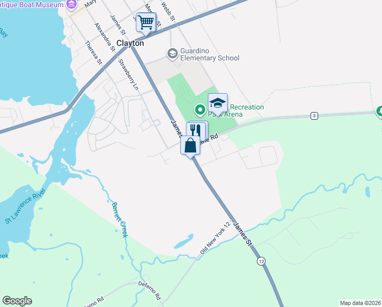 map of restaurants, bars, coffee shops, grocery stores, and more near 917 James Street in Clayton