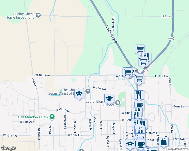 map of restaurants, bars, coffee shops, grocery stores, and more near West 18th Avenue in Junction City
