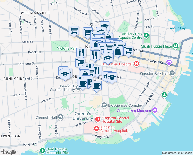 map of restaurants, bars, coffee shops, grocery stores, and more near in Kingston