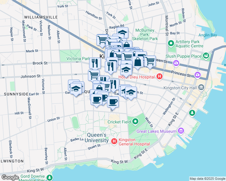map of restaurants, bars, coffee shops, grocery stores, and more near in Kingston