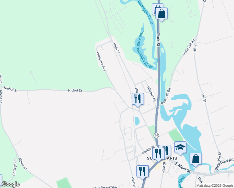 map of restaurants, bars, coffee shops, grocery stores, and more near 51 Nichol Street in Paris