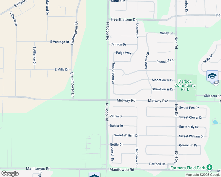 map of restaurants, bars, coffee shops, grocery stores, and more near N9349 Snapdragon Lane in Appleton