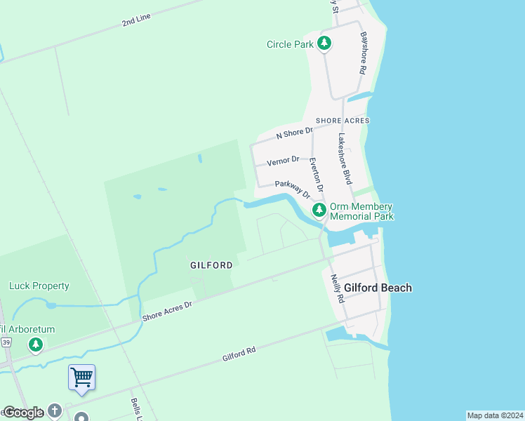 map of restaurants, bars, coffee shops, grocery stores, and more near 91 Marine Drive in Innisfil