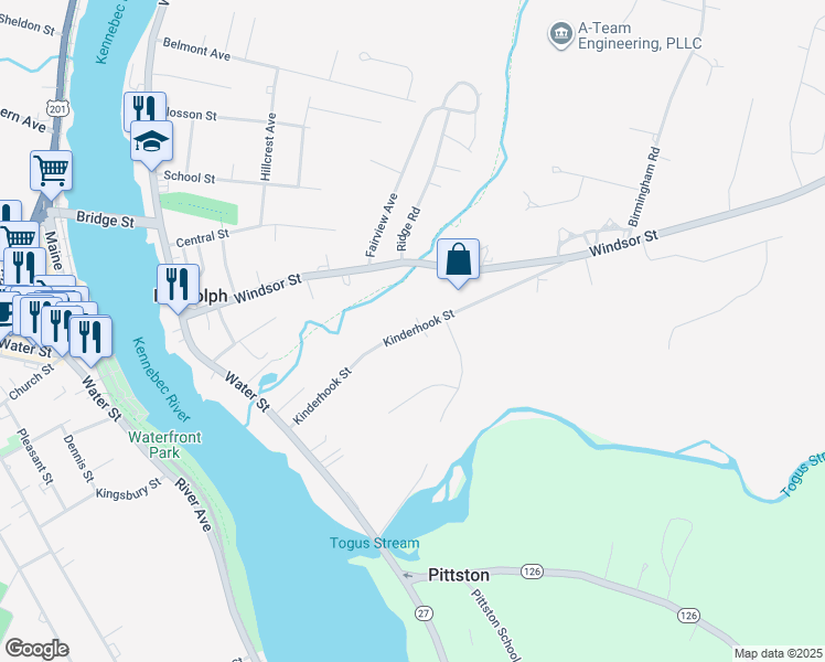 map of restaurants, bars, coffee shops, grocery stores, and more near 65 Kinderhook Street in Randolph