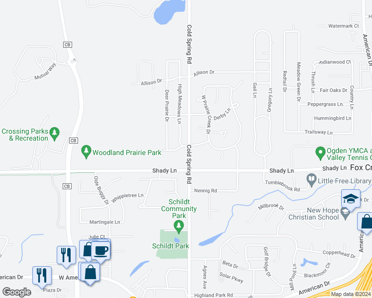 map of restaurants, bars, coffee shops, grocery stores, and more near 1101 Sand Point Ridge in Neenah