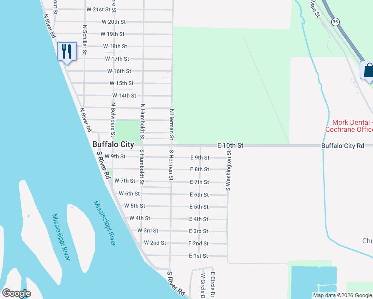 map of restaurants, bars, coffee shops, grocery stores, and more near 57 East 10th Street in Buffalo City