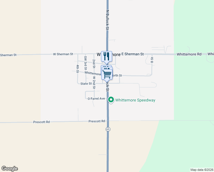 map of restaurants, bars, coffee shops, grocery stores, and more near State Street in Whittemore