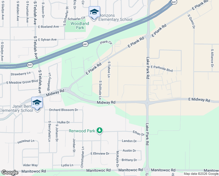 map of restaurants, bars, coffee shops, grocery stores, and more near 3300 South Tahoe Lane in Appleton