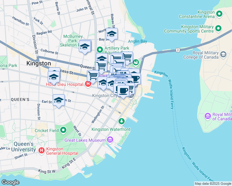 map of restaurants, bars, coffee shops, grocery stores, and more near 78 Brock Street in Kingston
