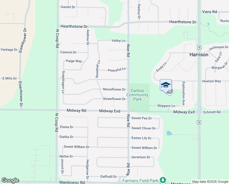 map of restaurants, bars, coffee shops, grocery stores, and more near W5941 Moonflower Dr in Appleton