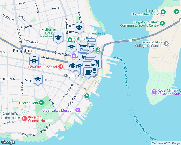map of restaurants, bars, coffee shops, grocery stores, and more near 216 Ontario Street in Kingston