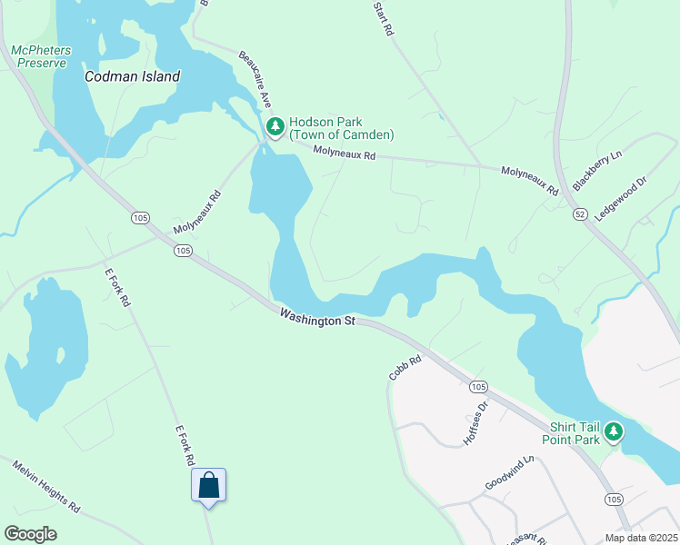 map of restaurants, bars, coffee shops, grocery stores, and more near 80 Riverside Drive in Camden