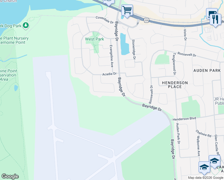 map of restaurants, bars, coffee shops, grocery stores, and more near 575 Barnsley Crescent in Kingston