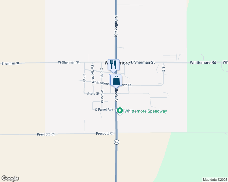 map of restaurants, bars, coffee shops, grocery stores, and more near State Street in Whittemore