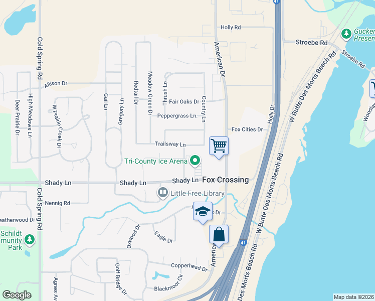 map of restaurants, bars, coffee shops, grocery stores, and more near 2083-2085 Arena Drive in Neenah
