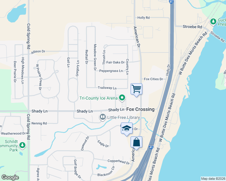 map of restaurants, bars, coffee shops, grocery stores, and more near 2083-2085 Arena Drive in Neenah