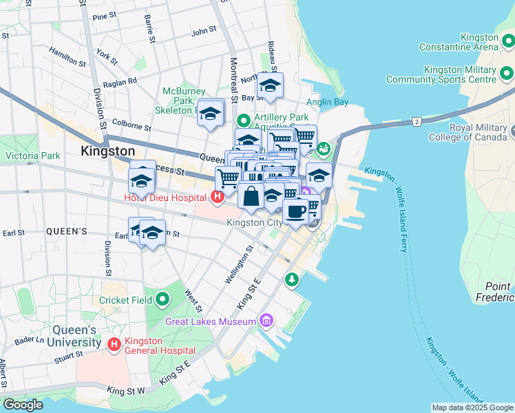 map of restaurants, bars, coffee shops, grocery stores, and more near in Kingston