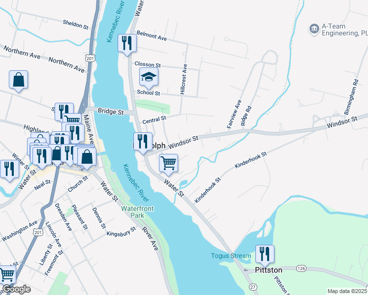 map of restaurants, bars, coffee shops, grocery stores, and more near 30 Elm Street in Randolph