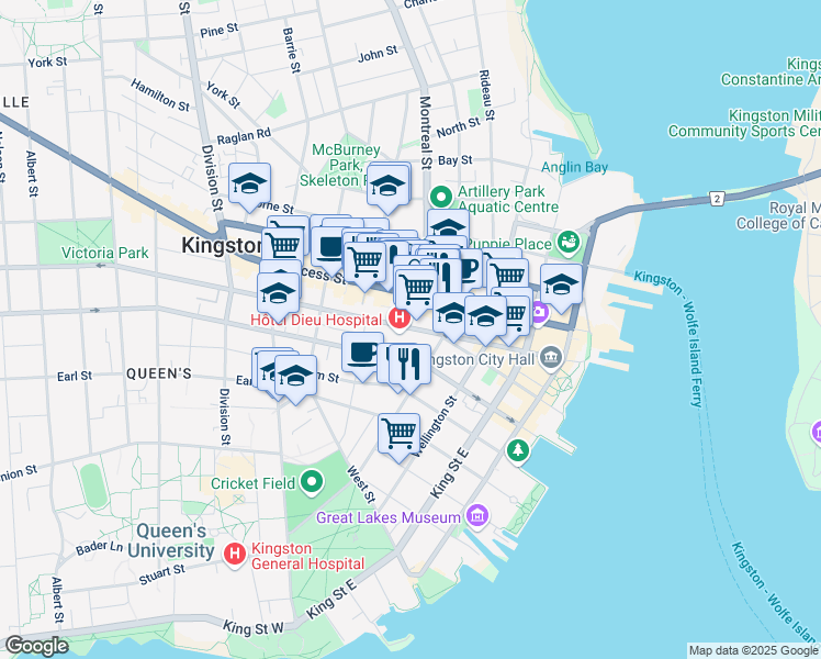 map of restaurants, bars, coffee shops, grocery stores, and more near in Kingston
