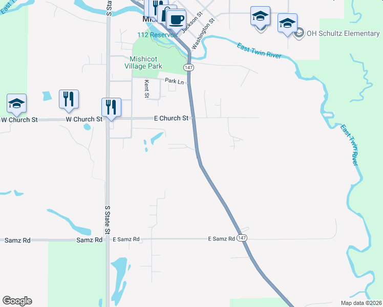map of restaurants, bars, coffee shops, grocery stores, and more near 701 South Main Street in Mishicot