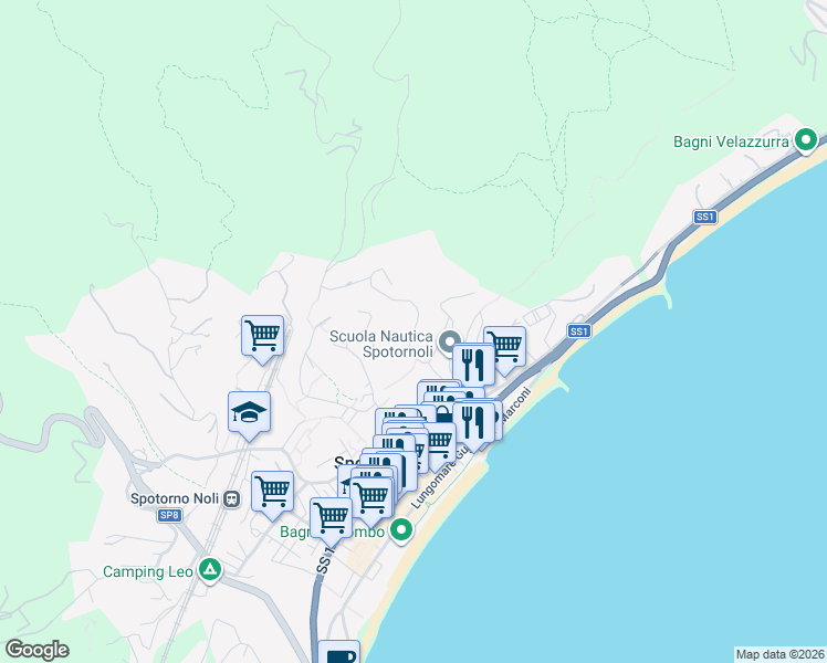 map of restaurants, bars, coffee shops, grocery stores, and more near 61 Via Laiolo in Spotorno