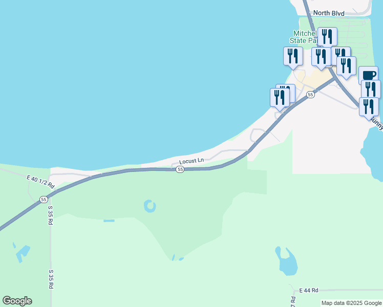 map of restaurants, bars, coffee shops, grocery stores, and more near 5555-5765 S Lake Mitchell Dr in Cadillac