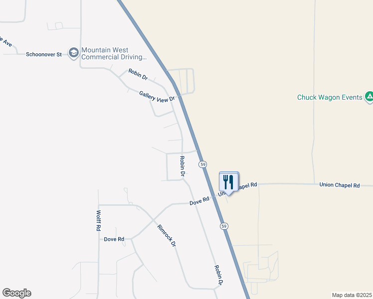 map of restaurants, bars, coffee shops, grocery stores, and more near 7011 Robin Drive in Gillette