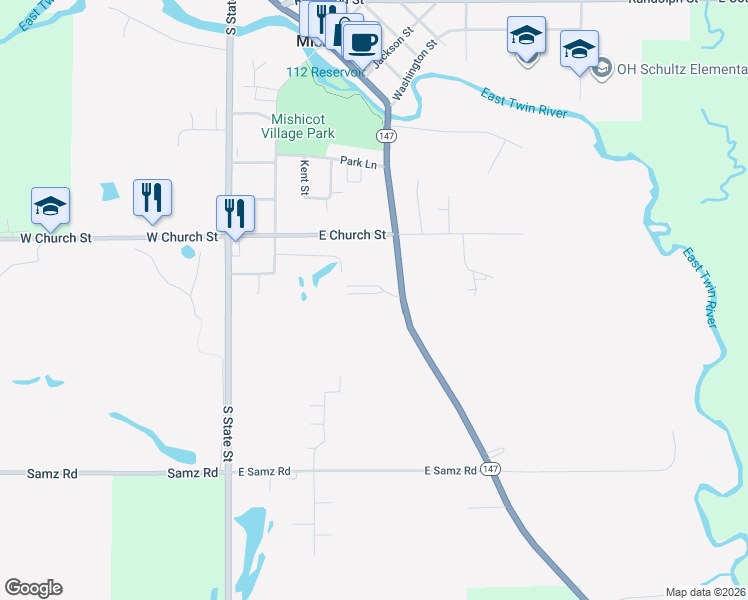 map of restaurants, bars, coffee shops, grocery stores, and more near 701 South Main Street in Mishicot