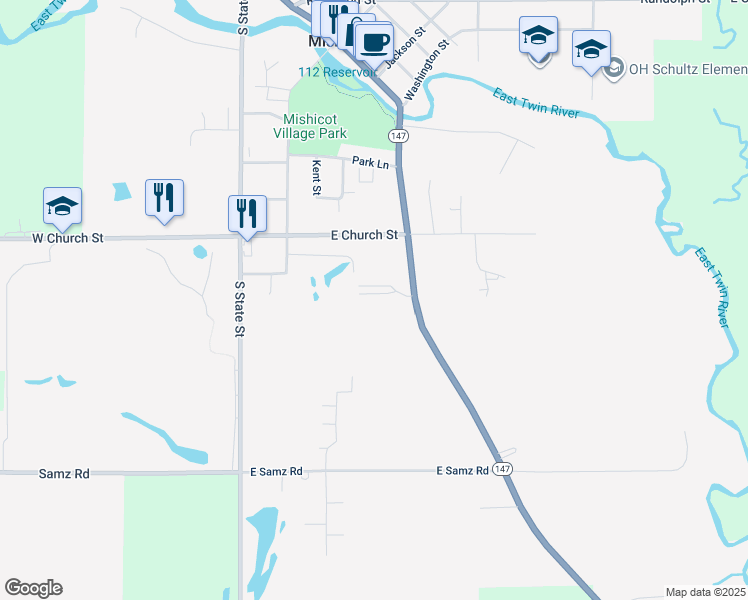 map of restaurants, bars, coffee shops, grocery stores, and more near 701 South Main Street in Mishicot
