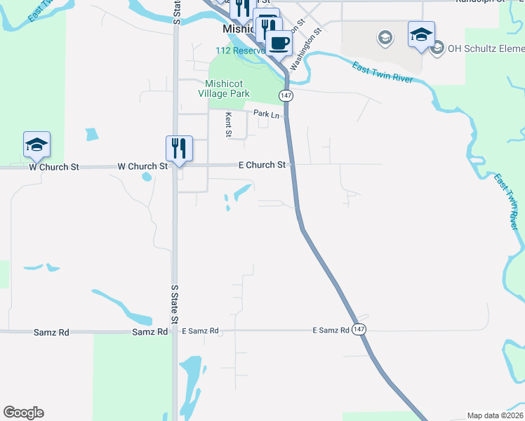 map of restaurants, bars, coffee shops, grocery stores, and more near 701 South Main Street in Mishicot