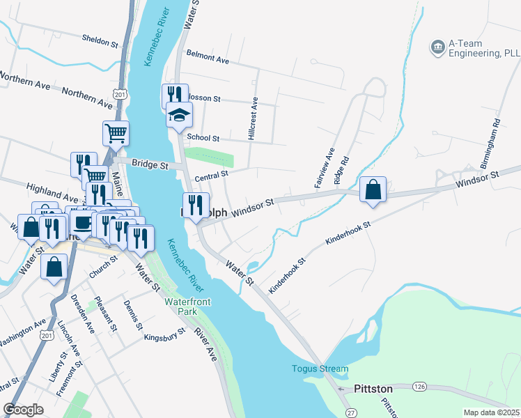 map of restaurants, bars, coffee shops, grocery stores, and more near 44 Windsor Street in Randolph