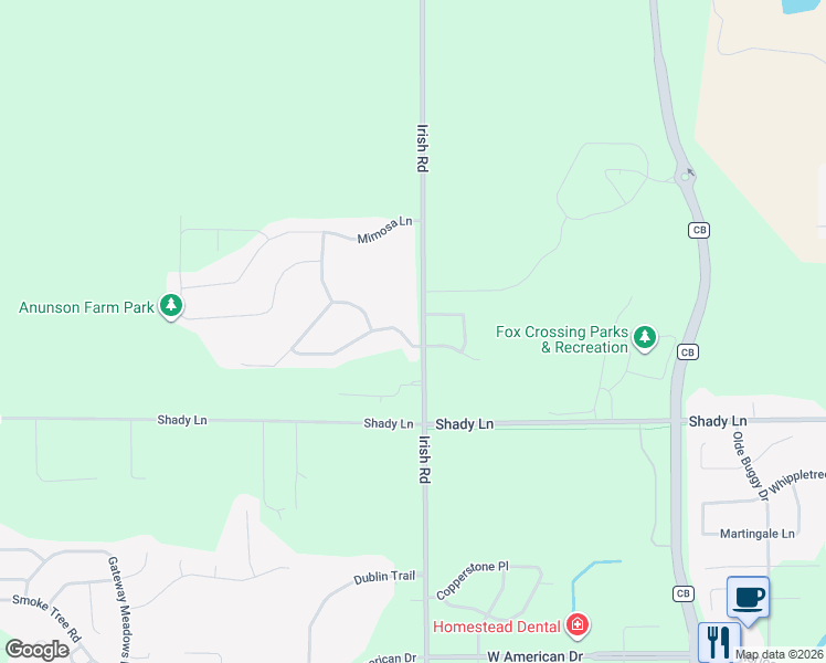 map of restaurants, bars, coffee shops, grocery stores, and more near 2130 Irish Road in Neenah