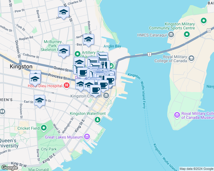 map of restaurants, bars, coffee shops, grocery stores, and more near in Kingston