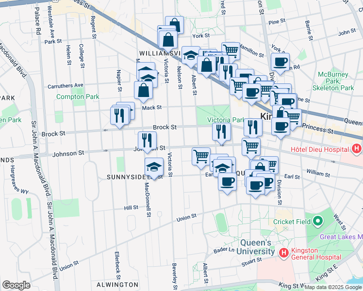 map of restaurants, bars, coffee shops, grocery stores, and more near in Kingston