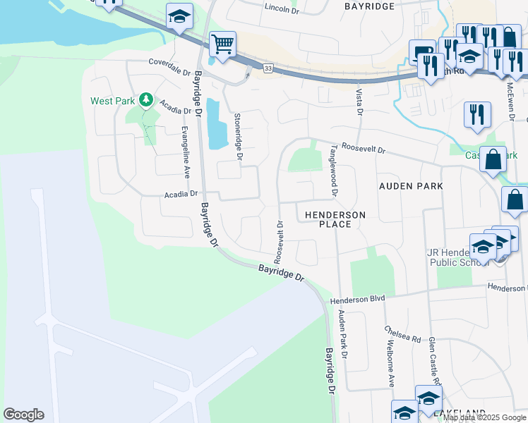 map of restaurants, bars, coffee shops, grocery stores, and more near 440 Conservatory Drive in Kingston