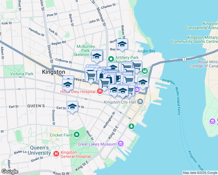 map of restaurants, bars, coffee shops, grocery stores, and more near in Kingston