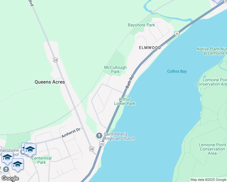 map of restaurants, bars, coffee shops, grocery stores, and more near 456 Southwood Drive in Kingston
