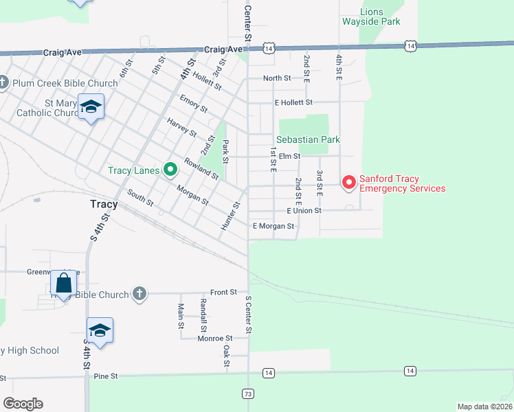 map of restaurants, bars, coffee shops, grocery stores, and more near 125 East Union Street in Tracy