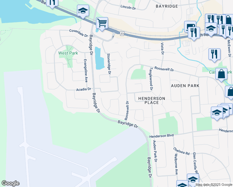 map of restaurants, bars, coffee shops, grocery stores, and more near 440 Conservatory Drive in Kingston