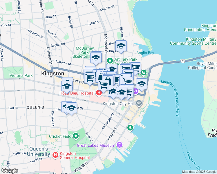 map of restaurants, bars, coffee shops, grocery stores, and more near in Kingston