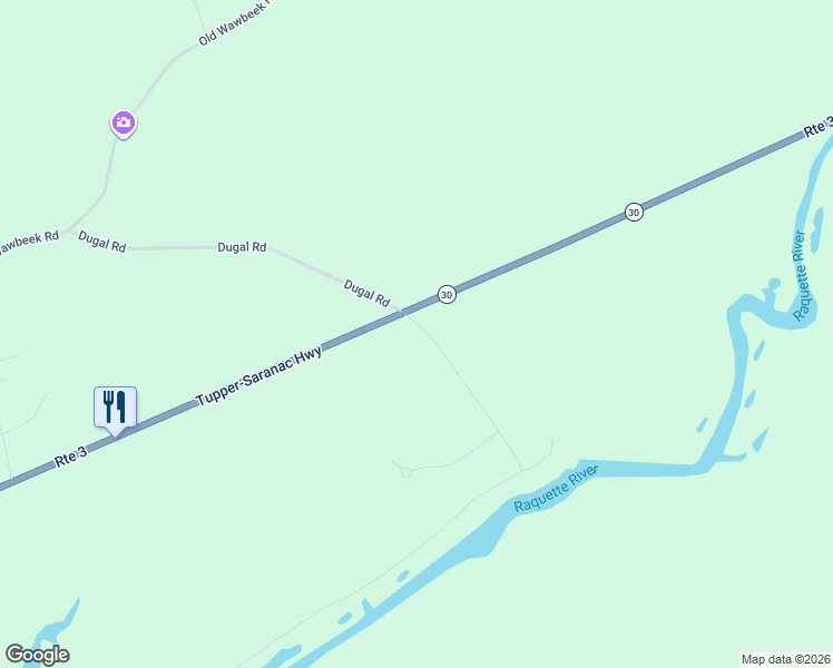 map of restaurants, bars, coffee shops, grocery stores, and more near 90 Dugal Rd in Tupper Lake