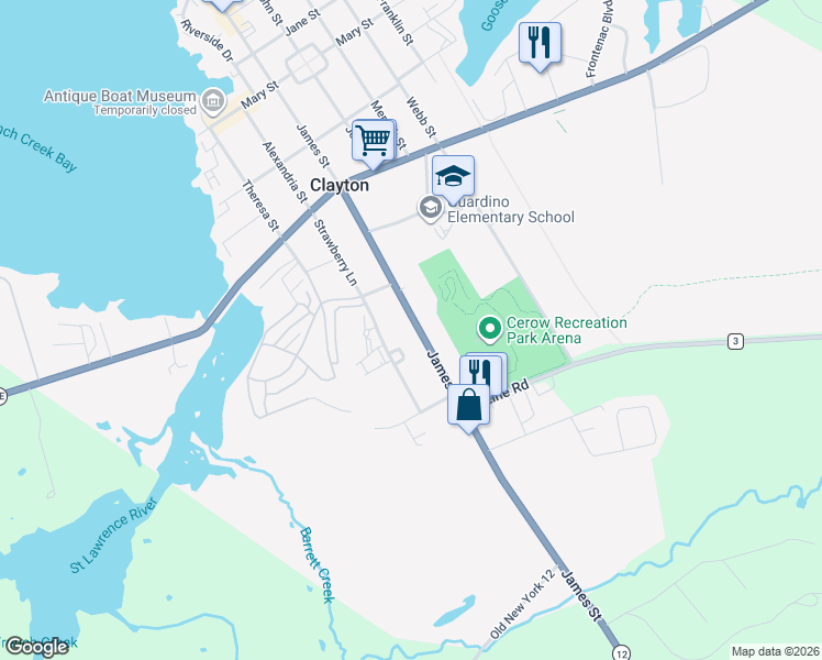 map of restaurants, bars, coffee shops, grocery stores, and more near 862 James Street in Clayton