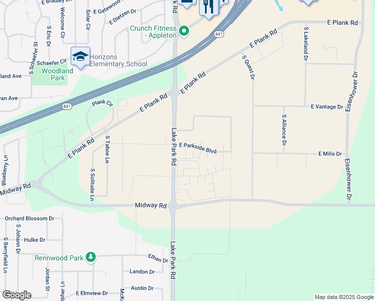 map of restaurants, bars, coffee shops, grocery stores, and more near 3312 South Mallard Drive in Appleton