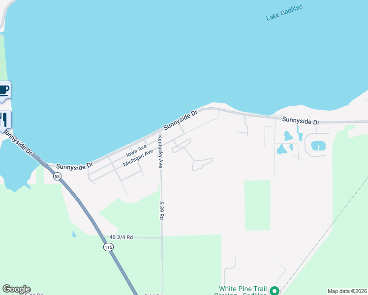 map of restaurants, bars, coffee shops, grocery stores, and more near Greenview Circle in Cadillac