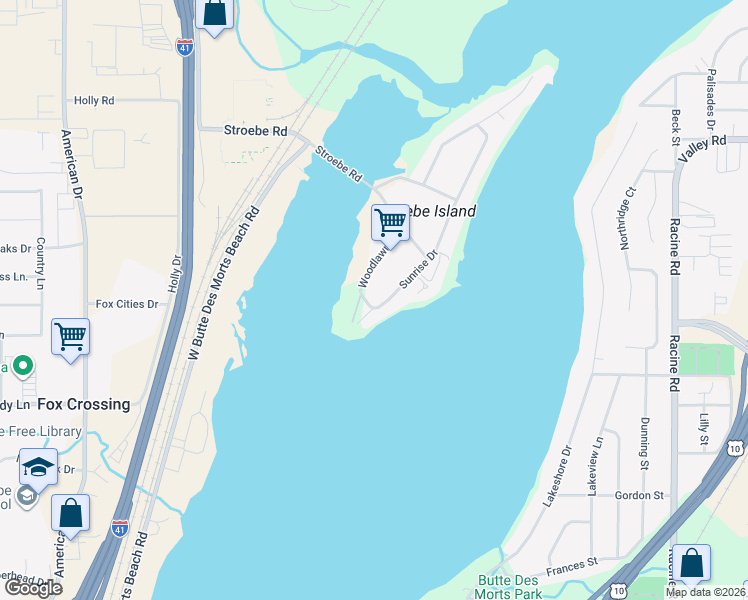 map of restaurants, bars, coffee shops, grocery stores, and more near 2151 Sunrise Drive in Appleton