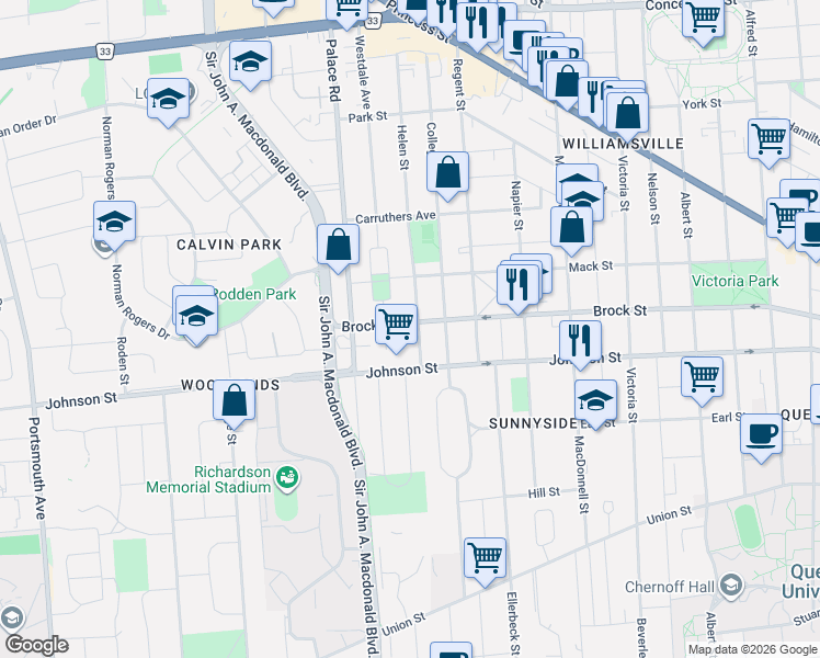 map of restaurants, bars, coffee shops, grocery stores, and more near 40 Helen Street in Kingston